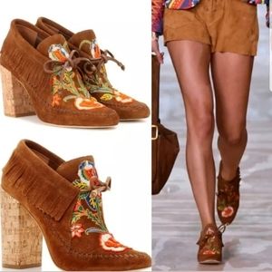 Tory Burch Huntington Embroidered Fringe Booties